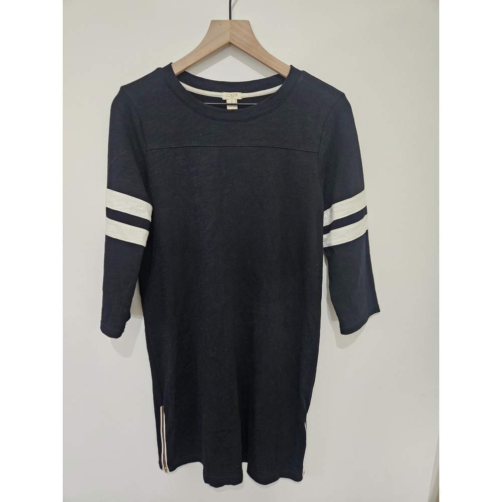 J.Crew Navy Blue Varsity Stripe Cotton‎ T-Shirt Dress with Side Zips B5087 Small